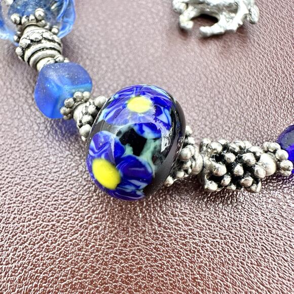 Vintage Blue Lampwork Glass Horse Charm Bracelet Equestrian Cowgirl Western - Picture 4 of 6